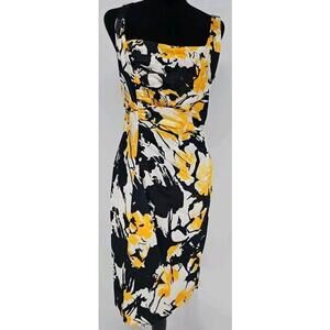 Vintage David Meister Satin‎ Cocktail Dress 6 Yellow Black White Y2K